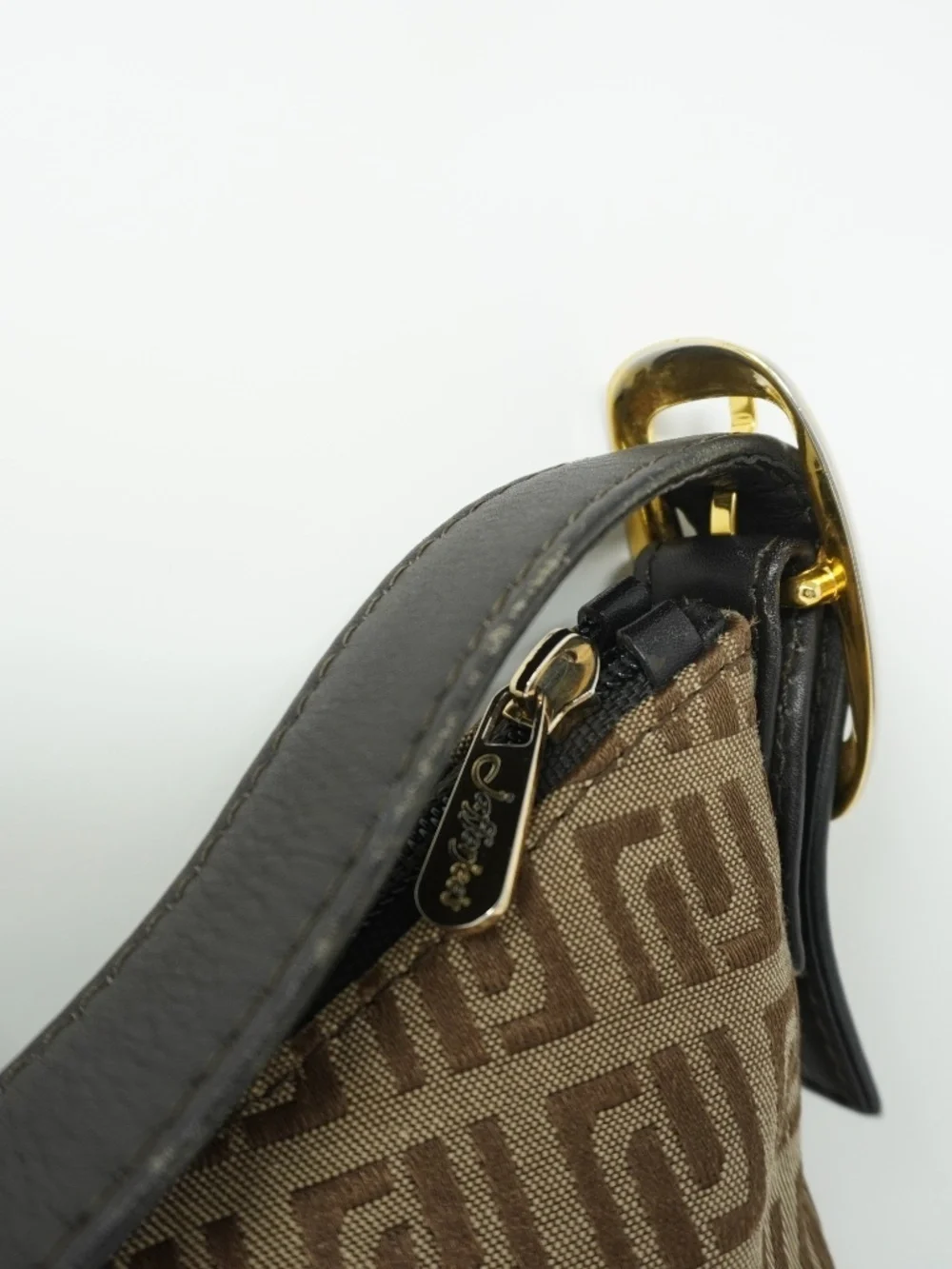 Jafferjees Mongram Brown Leather Shoulder Bag